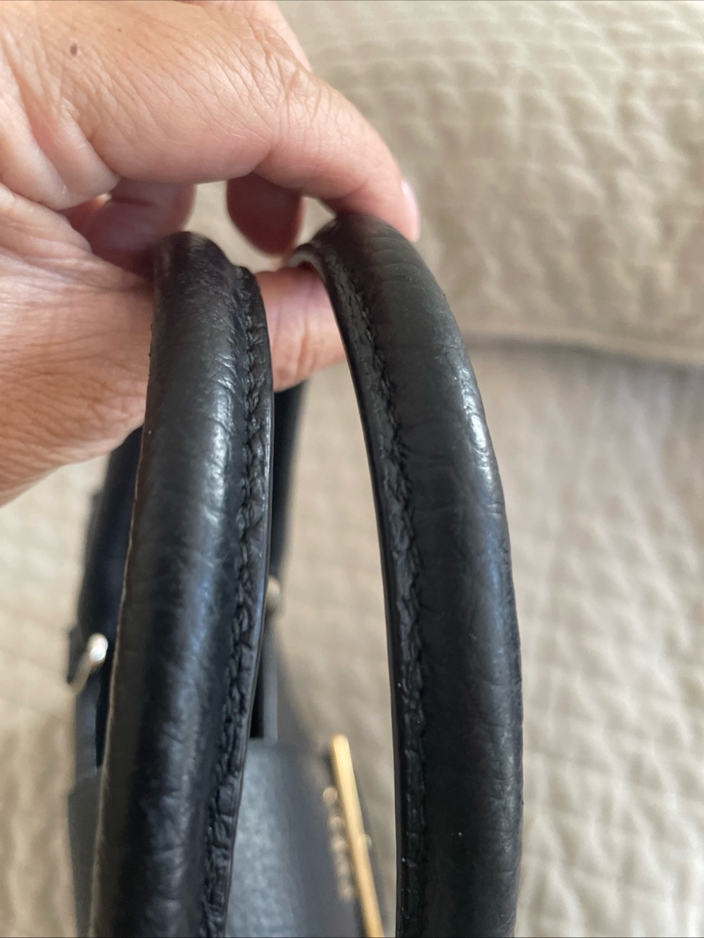 Furla Black Pebbled Leather Satchel with Gold Buckle - Picture 10 of 16